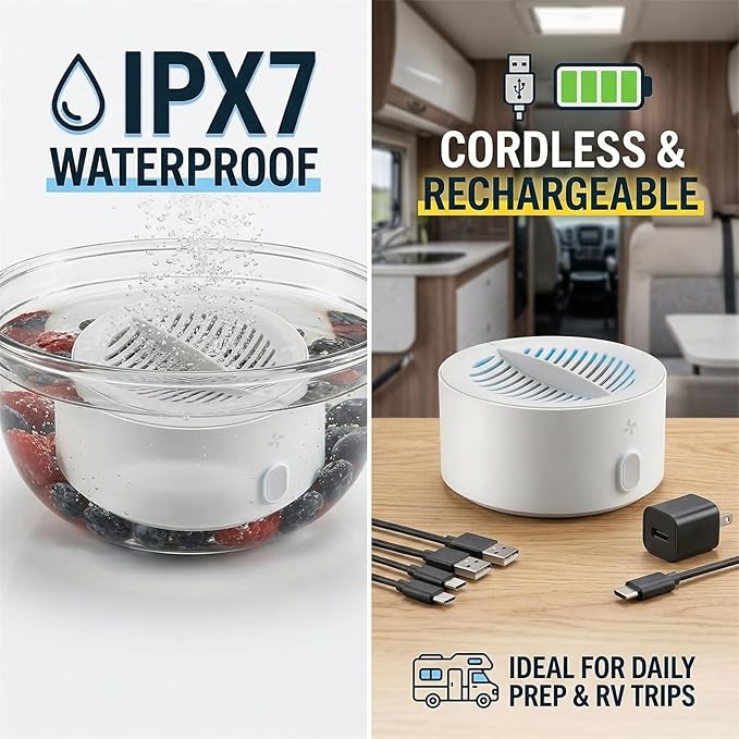 Puribreeze Vegetable Cleaner, Portable Fruit and Vegetable Washing Machine, Cordless Produce Washer, Oh-Ion Food Purifier for Deep Cleaning Surface Residues, For Surface Residues, IPX7 Waterproof