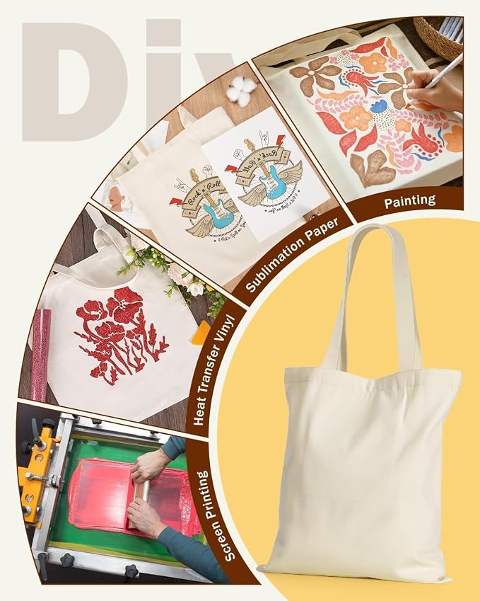 Lzerking Canvas Tote Bag Bulk with Pocket and Magnetic Snaps Buttons, 24 Pack 13x15 Inches Sublimation Tote Bags for DIY, Promotion, Advertising, Activity, Gift