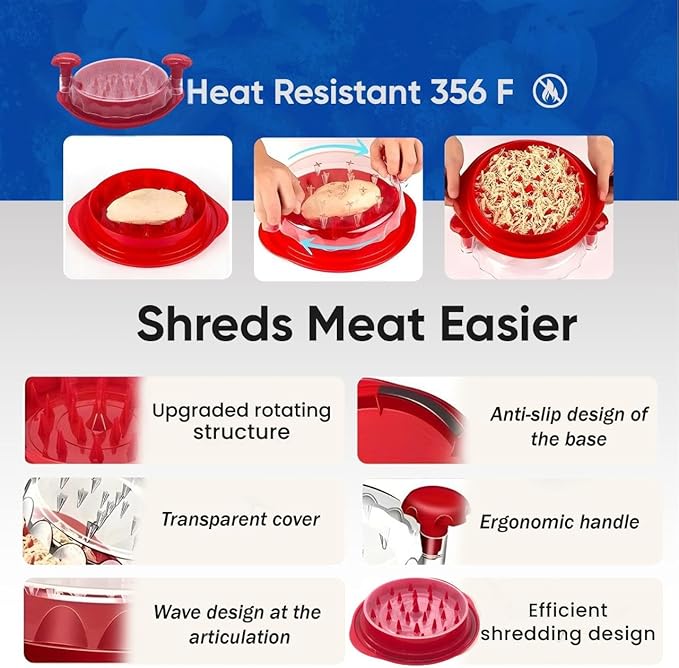Chicken Shredder Large Meat Grinder Chicken Breast Shredder Heavy Duty Meat Shredder Tool Twist With Tray&Brush Hot Meat Shredder, Meat & Poultry Tools BPA-Free, Dishwasher Safe, Strong Non-Slip Base.