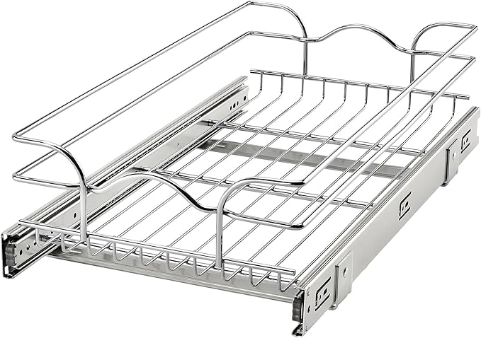 Rev-A-Shelf Pullout Kitchen Cabinet Drawer and Rolling Organizer Cabinet Pantry Storage Basket in Multiple Sizes, 12 x 22 in, 5WB1-1222CR-1