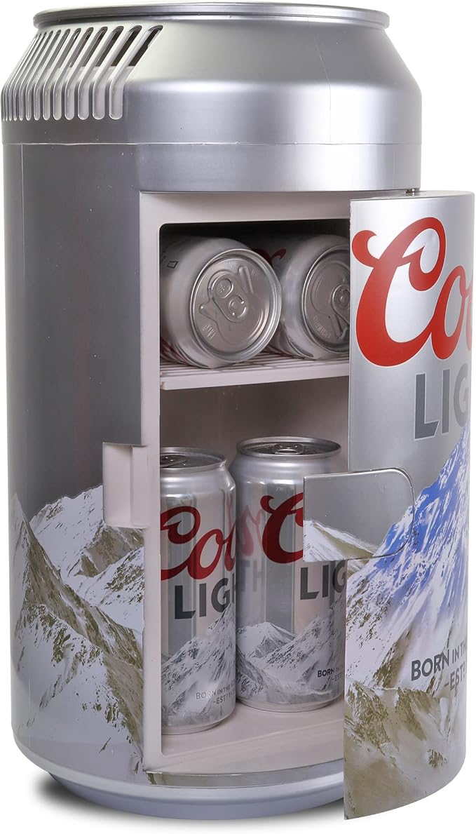 Koolatron Coors Light Mini Fridge - Refrigerator for Bedroom Office, Portable Table Top Beverage Cooler, 12V 110V Refrigerador For Drinks, Soda, Wines, Use In Car, Dorm, Outdoor, 8 Can