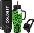 Coldest Tumbler with Handle and Straw, 100% Leak Proof Insulated Tumbler with Lid and Straw (3 Lids), Stainless Steel Tumblers for Women & Men, Cup Holder Friendly, 36 oz (Glowie Leopard)