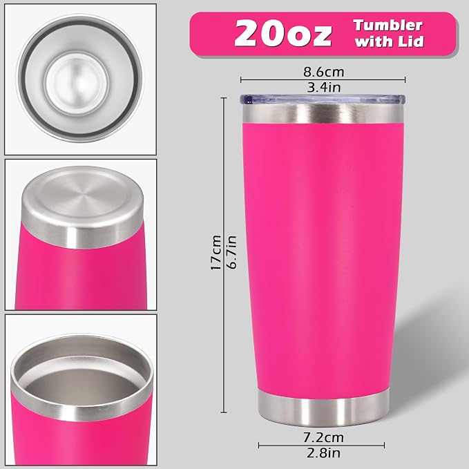 AIANJI 20oz Tumbler Bulk Stainless Steel Tumblers with Lid Vacuum Insulated Double Wall Travel Coffee Mug Powder Coated Tumbler Cup for Hot and Cold Drinks(Hot Pink, 1 pack)