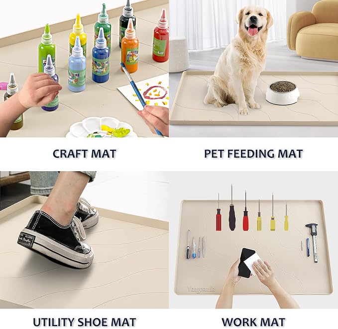 Heavy Duty Silicone Under Sink Mats for Kitchen Waterproof 25" x 22", Extra Thick Under Sink Rubber Mat Drip Tray, Raised Edge Under Sink Liner,Prevent Drips, Leaks, Spills,Taupe