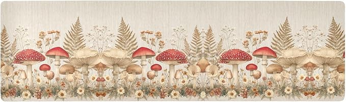 2 in 1 Table Runner Trivet for Hot Pots and Pans Heat Resistant Non Slip Waterproof 39 x 12 Inch Decorative Table Protector for Kitchen Countertop Watercolor Forestm Mushroom Beige
