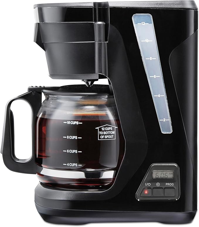 Proctor Silex Digital & Programmable FrontFill 12 Cup Drip Coffee Maker | Glass Carafe | Compact | Auto Shutoff | Black & Silver | 43685PS