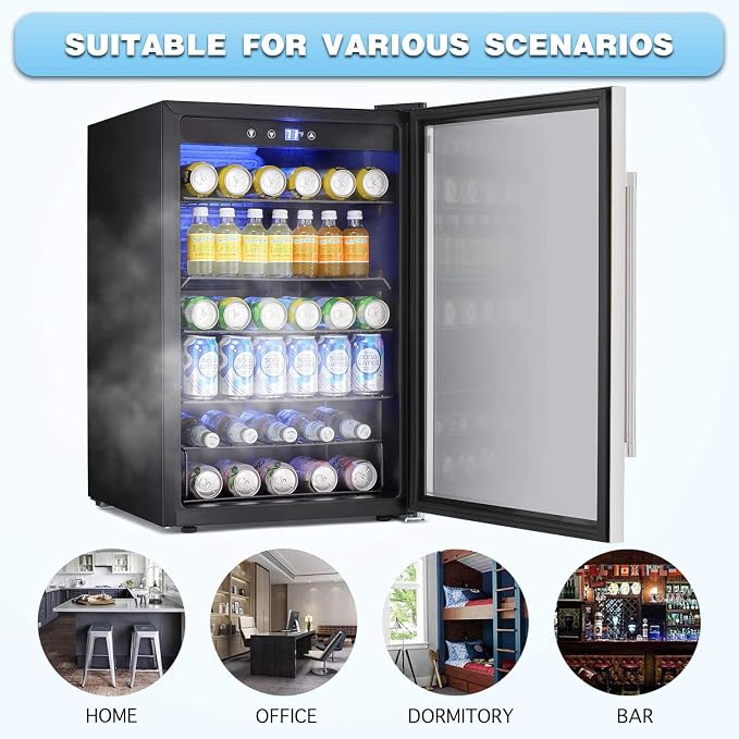 Antarctic Star Beverage Refrigerator Cooler - 145 Can Mini Fridge Glass Door for Soda Beer or Wine, Clear Front Door for Home Office or Bar, 4.4Cu.Ft