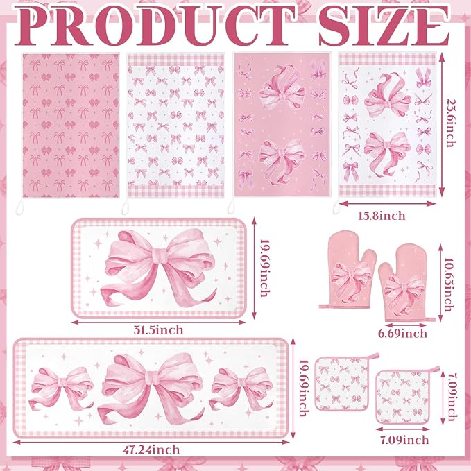 Fourluoo 30 Pcs Pink Bow Kitchen Decor and Utensils Set Pink Kitchen Towels and Rugs Oven Mitts and Pot Holders Non Toxic Silicone Utensils Set Heat Resistant Dishwasher for Women Mom Gift Cooking
