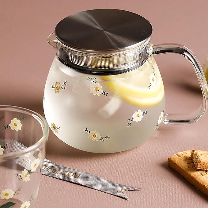 Water Pitcher High Borosilicate Glass Pitcher with Filter Cover Cute Cold Water Jug Small Teapot for Juice Milk Hot and Cold Drinks（16.5 Oz） Ice Tea Pitchers (Color : A)