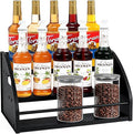 Coffee Syrup Rack- Extra Large for 15 Syrup Bottles Holder- Rustic Countertop Display Shelf for Liquor Bottles, Coffee Bar, Kitchen Cabinet- Pantry Storage for Water Bottles, Spirits & Whiskey