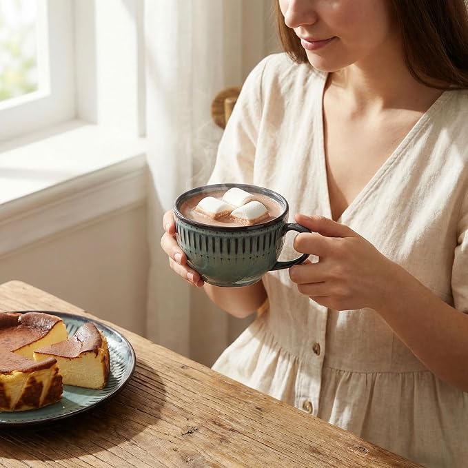 Cappuccino cup with tray, 8.5 oz. Set of 4 Ceramic Coffee Cups and Saucer Set for Latte, latte art cup, suitable for latte/cappuccino/milk/tea