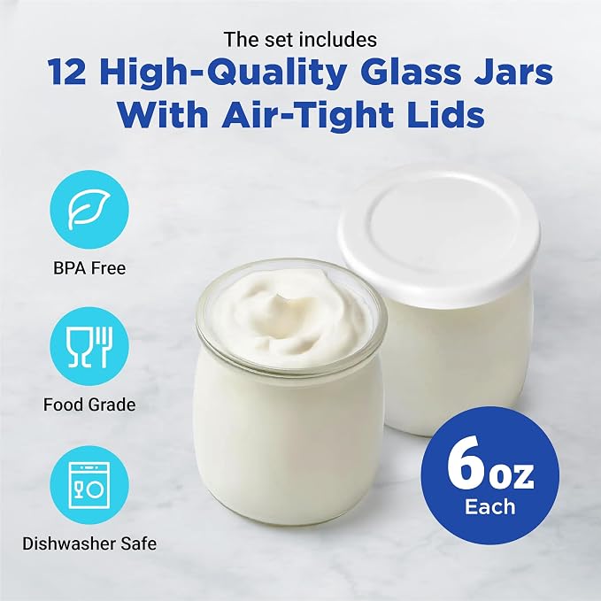 Ultimate Probiotic Yogurt Maker XL with 50% More Capacity, Adjustable Time & Temp Control, Make Trillions of Live Probiotics at Home to Support Gut Health, UNLIMITED LIFETIME WARRANTY (12-Jar Model)