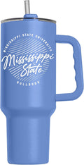 Logo Brands NCAA Mississippi State Bulldogs Retro Script Arctic 40 oz Tumbler with Handle - Stylish Everyday Use Powder Coated-Stainless Steel with Straw- Keeps Cold For Hours