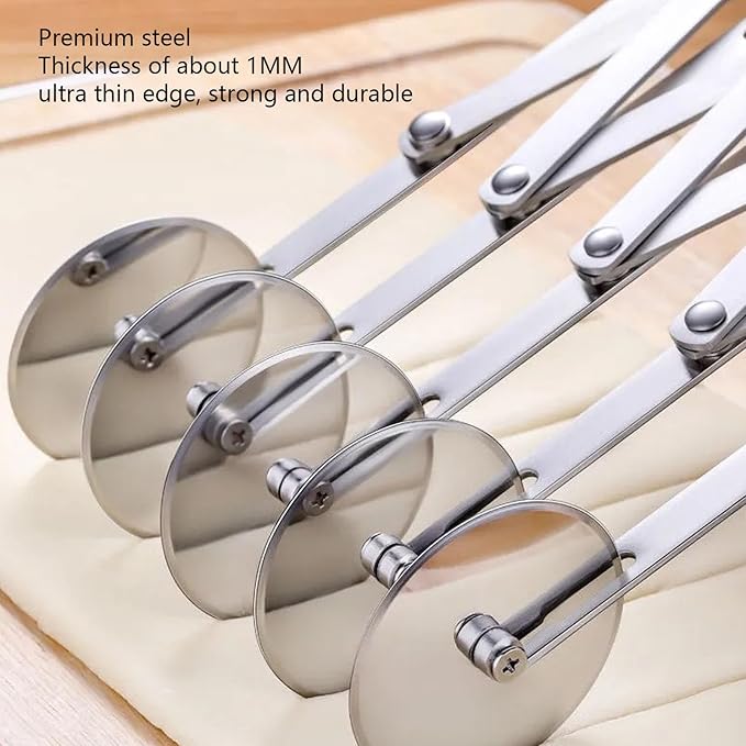 7 Wheel Pastry Cutter Roller Stainless Pizza Slicer, Expandable Pizza Slicer Multi-round Pastry Knife Baking Cutter Roller Pasta Cutter Wheel Cookie Dough Cutter Divider