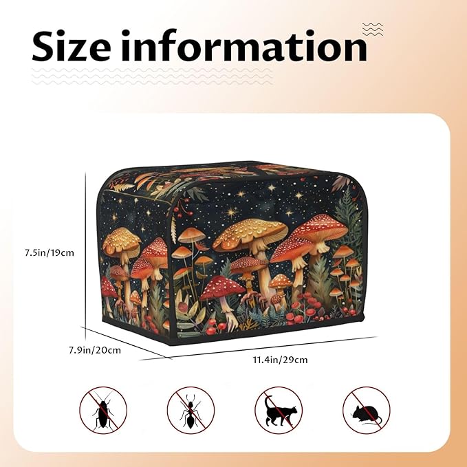 Toaster Cover 2 Slice Mushroom Forest Vintage Kitchen Small Appliance Covers with Pockets Dust and Fingerprint Protection