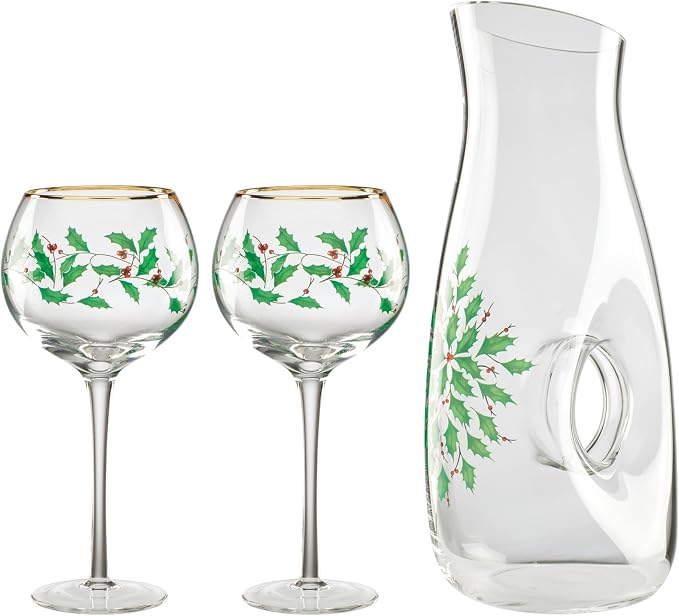 Lenox Holiday Drinkware Glassware Collection, Decanter & Wine Glass Set, 3-Piece