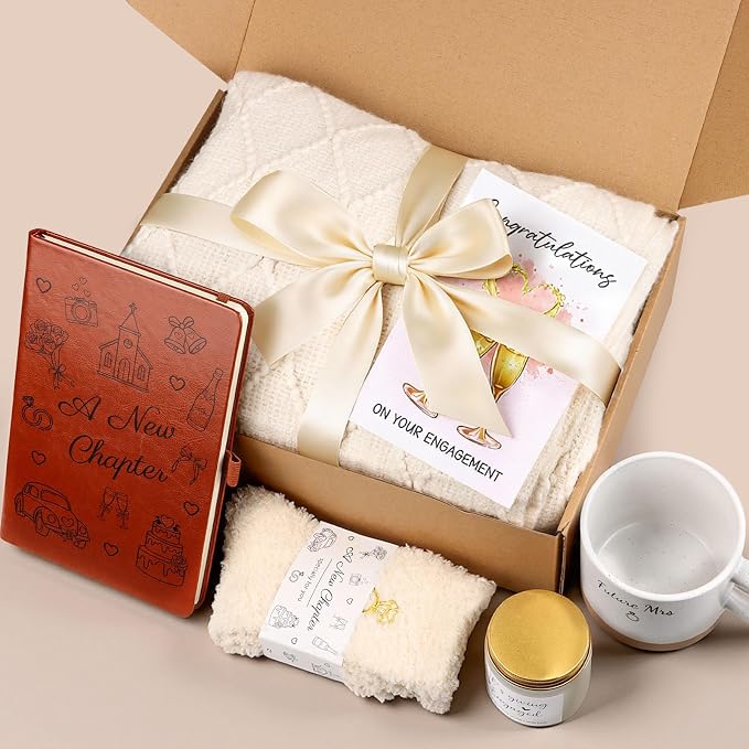 Engagement Gifts for Women, Bride to Be Gift Box, Future Mrs Mug, Newly Engaged Gifts for Best Friend, Engagement Gift Set with Cozy Blanket, Candle, Journal, Socks, Bridal Shower Present for Bride