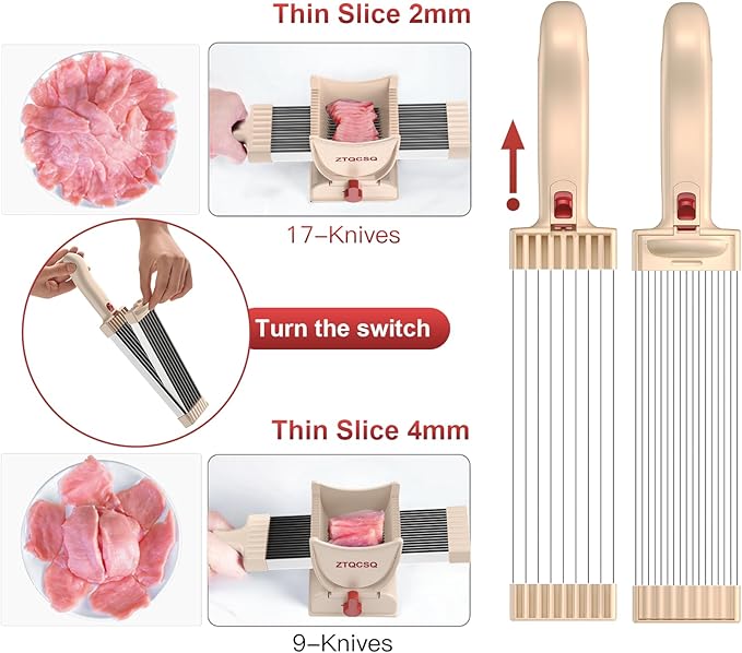 Fresh Meat Slicer Cleaver Kitchen Knife Set, 17 in 1 Stainless Steel Cleaver Kitchen Knife, Slice, Shred, Chop, Meal Prep, Beef Pork Mutton for Home Cooking BBQ Hot Pot Meat Slicer -Red