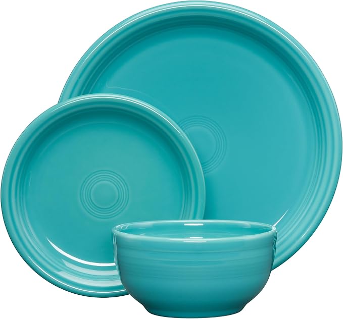 Fiesta® Bistro Coupe 3-Piece Dinnerware Set – Durable Ceramic, Lead-Safe, Dishwasher/Microwave/Oven Safe – Made in USA Dinnerware - Turquoise
