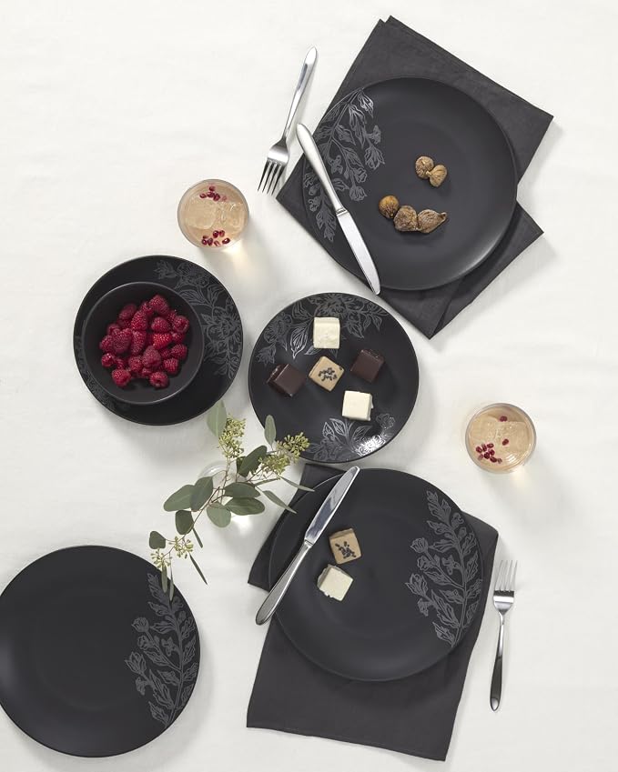 Oneida 897391 Roseto 12-Piece Dinnerware Set, Charcoal