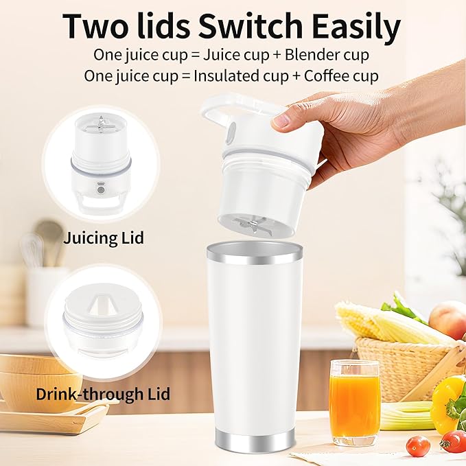 Portable Blender for Mothers Day Gift Smoothies&Shakes 24oz Insulated Cup Cordless, Personal Licuadora Portatil With Stainless Steel, USB-C Rechargeable, BPA Free, Ideal Gift for Men Women