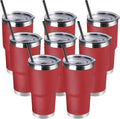 DOMICARE 30oz Tumbler Bulk with Lid and Straw, Double Wall Travel Coffee Mug, Insulated Vacuum Stainless Steel Tumblers, Powder Coated Tumbler Cup (Red, 8)