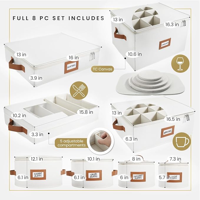 HOMELUX THEORY Platter Storage, Ivory Hard Shell China Storage Containers With 5 FeltPads, Kitchen Storage Bins With Lids, Heavy Duty Moving Box for Packing Dishes, Dinner Plate,& Dinnerware