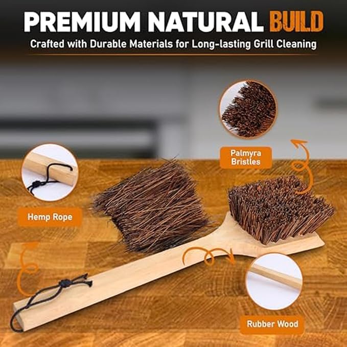 All-Natural Wooden Grill Brush and Grill Cleaner | Works as Scraper Tool for Tough Grill Residue | Bristle-Free Grill Brush for Outdoor Grill | Safe Grill Rescue Brush and BBQ Cleaner