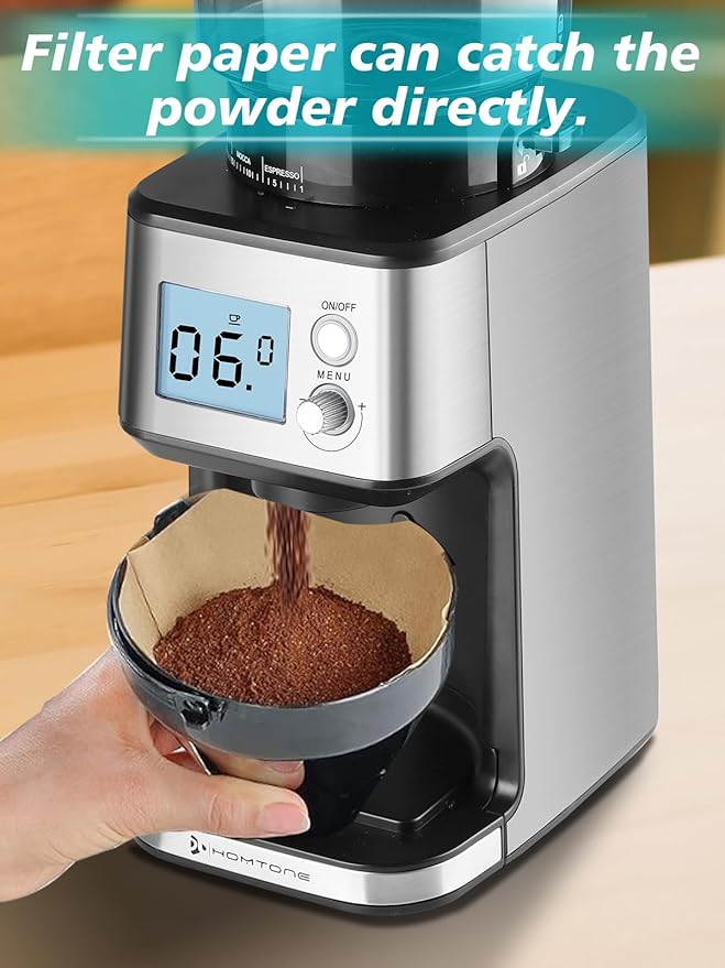 Homtone Conical Burr Espresso Coffee Grinder – 51mm Stepless Electric Bean Grinder with Grind Settings, Precision Timer, Stainless Steel Mill with Portafilter Holders, Anti-Static for Drip/Moka