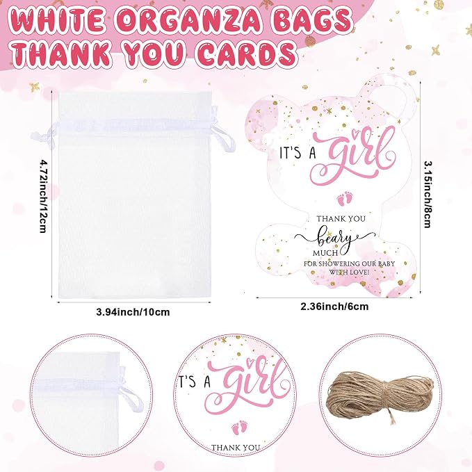 Pickmesh 25 Sets Baby Shower Favor for Guests Include Bear Girl Acrylic Clear Shot Glasses Thank You Cards Organza Bags Babies Shower Gifts for Gender Reveal Party Supplies