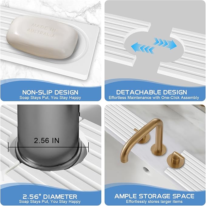 Stone Faucet Mat for Kitchen Sink, Water Absorbent Fast Drying Stone Tray for Sink , Quick Dry Diatomite Splash Guard for Bathroom Counter to Prevent Moisture Buildup, 30" x 4", White