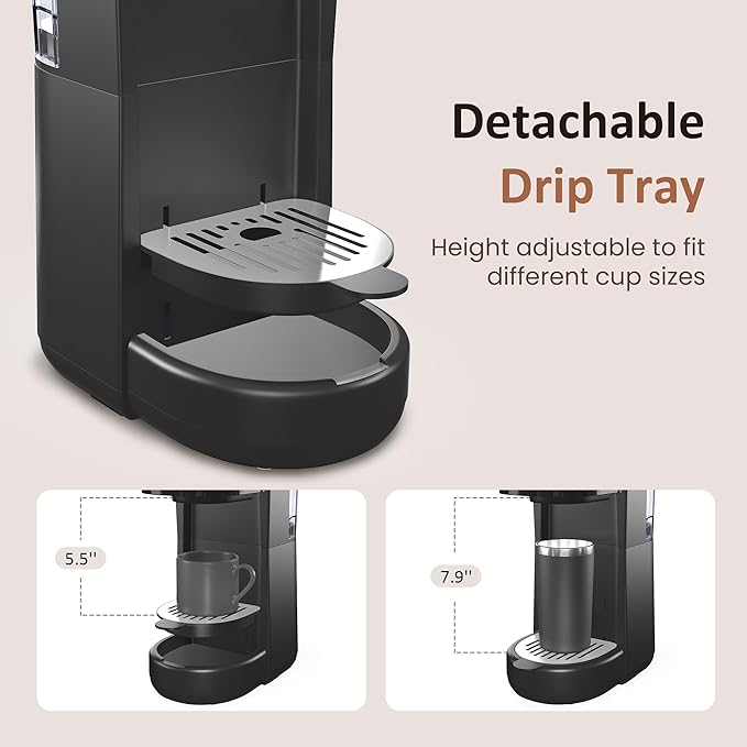 SUNVIVI Single Serve Iced Coffee Maker, 3 Brewing Modes for K-Cup Pod/Ground Coffee, 30oz Removable Water Reservoir & Reusable Filter, Compact for Home & Office, Black