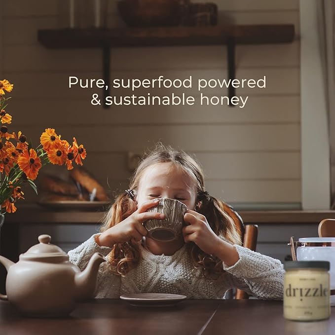 Drizzle Berry Bliss Raw Honey - All Natural Pure Raw Honey with Organic Blueberry, Unfiltered & Unheated, Use in Tea & Coffee, Sugar Substitute, Certified Kosher - 13.2 oz Jar (375 g)