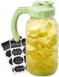 Soligt Glass Mason Jar Pitcher with Lid, Wide Mouth Flip Cap Pour Spout Leak-proof Lid with Handle, 64 oz (2 Quart / 1.9 Liter), for Iced Coffee/Sun Tea Juice/Cold Brew Coffee/Milk (1Pack, Tea Green)
