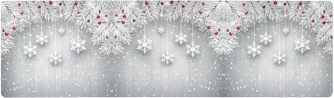 ALAZA Silver Christmas Tree Snowflake Trivet Table Runner 40 Inches Long Trivet for Hot Pots and Pans/Hot Dishes,Table Protector Heat Up to 230F, Decorative Hot Plates Mat for Kitchen Countertop