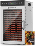 HOPERAN 16 Tray Food Dehydrator Machine for Jerky, Fruit, Herb & Dog Treats | Stainless Steel, Digital Temperature & Timer Control, 2 Fans 800W, Quiet <48dB, Including 2 Mesh Screens & 1 Fruit Roll Tray
