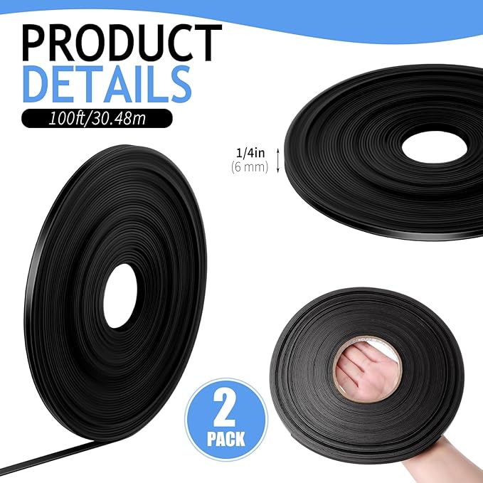 Tellegloww 2 Rolls Black Magnetic Tape Roll Thin Strips, 1/2 Inch x 25 Feet Magnetic Board Dividers Whiteboard Graphic Decorative Tape Marking Line for Classroom Office Art Accessories
