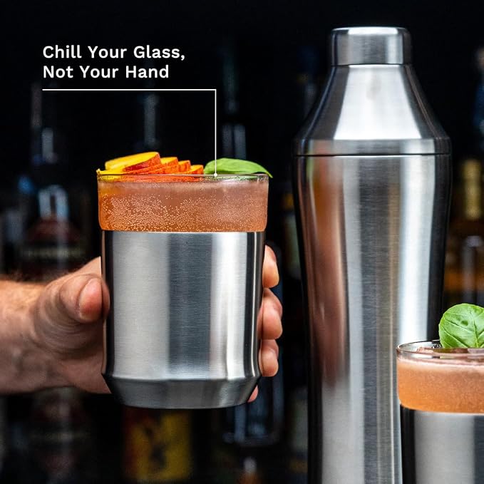 Elevated Craft Hybrid Rocks Glass Premium Vacuum Insulated Steel Base with Removable Insert - 12oz Cocktail Glass, Double Old Fashioned Lowball for Margaritas, Bourbon, Whiskey - Steel
