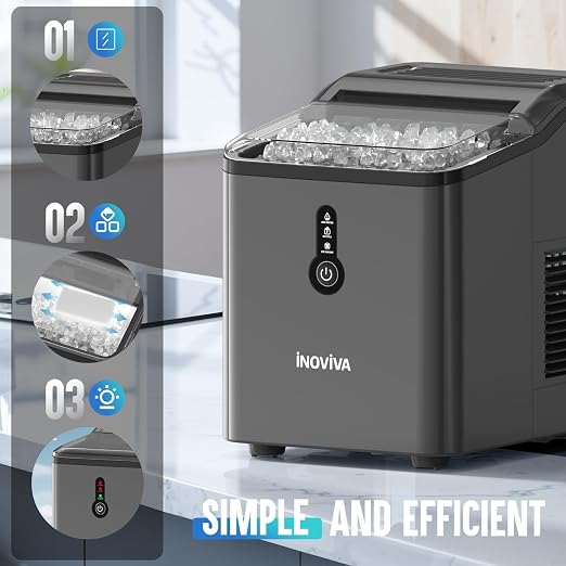 INOVIVA Nugget Ice Makers Countertop – 6 Mins Fast Ice Production, FLASHCHILL™, 26.5 LBS/Day, Self-Cleaning, Compact Portable Design, Ideal for Home, Office & Parties