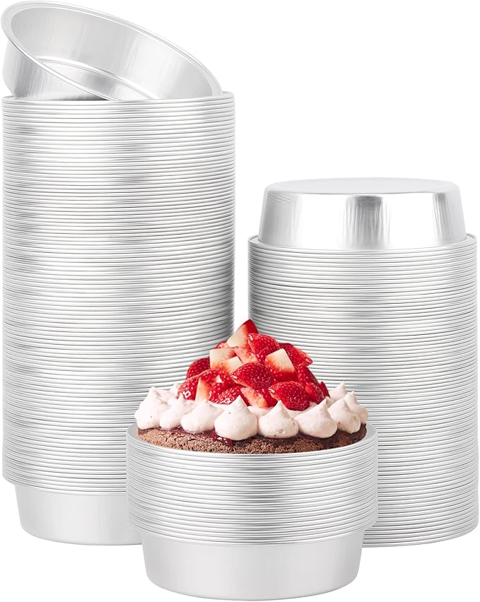 Beasea Aluminum Ramekins, 200 Pack 4" 7.3oz 215ml Mini Disposable Baking Foil Cups No Lids Ramekin Cup Cupcake Aluminum Baking Cups for Party - Silver