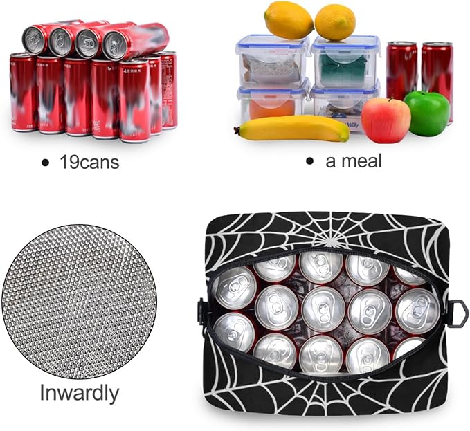 Goth Spider Web Insulated Lunch Bag Reusable Lunch Tote Bag Cooler Bag for Women Men Adult Lunch Box with Adjustable Shoulder Strap Leakproof Lunch Bag for Work School Picnic Camping