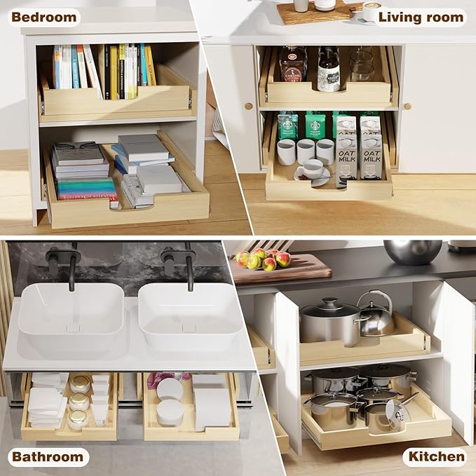 Pullout Cabinet Organizer, 26''W×21''D×3''H Slide Out Shelves for Kitchen Cabinets, Pull out Drawers for Kitchen Cabinets, Pantry, Bathroom, & Storage Organization