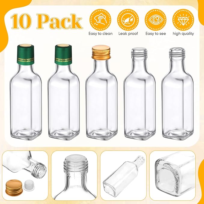 Reallnaive 10 Pack 3 oz Mini Glass Olive Oil Bottles Set, Homemade Wedding Sauce Gift Bottles Leakproof Screw Cap, Thank You Wedding Stickers for Storing Oil Honey Bridal Baby Shower Favors (Green)