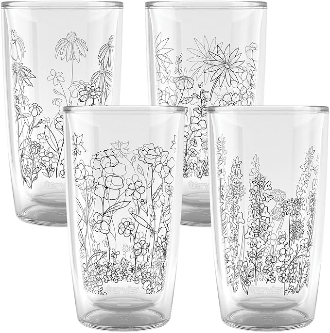 Tervis Wildflower Crystal Collection Made in USA Double Walled Insulated Tumbler Travel Cup Keeps Drinks Cold & Hot, 16oz - 4pk, Assorted