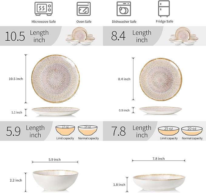 DOMICREVERY Ceramic Dinnerware Sets for 4, 16 Pcs Plates and Bowls Sets, Bloom