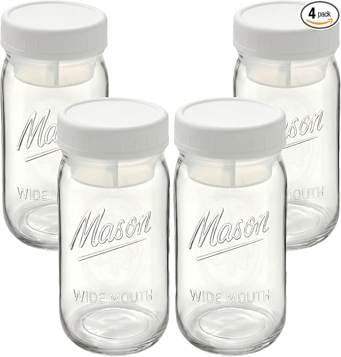 Wide Mouth Mason Jars 32 oz – 4 Pack Quart Size Jars with Airtight Lids for Food Storage, Snacks, Meal Prep & Lunch Leakproof - White