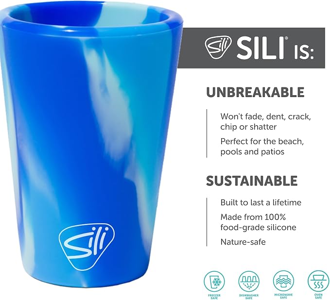 Silipint 1.5oz Silicone Shot Glasses – Pack of 2 Unbreakable, BPA-Free, Non-Toxic, Dishwasher & Freezer Safe Cups – Colored Shot Glasses for Cold Beverages, Cocktails, Travel, Party (Arctic Sky)