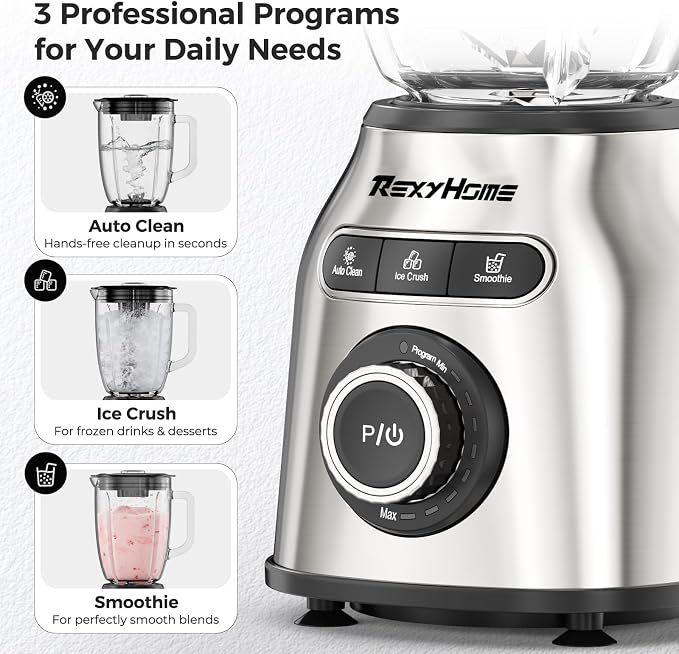 8-Speed Blender with 59oz Glass Jar, 1000W Peak Smoothie Maker | 3 Preset Programs, Pulse & Self-Cleaning, Professional Countertop Blenders for Smoothies, Shakes, Frozen Drinks, Salsas, Dips