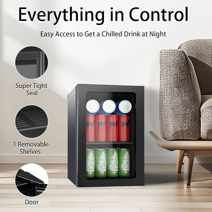 Compact 24 Can/0.9 Cu.Ft Mini Fridge For Soda, Drink,Beer Or Wine, Portable Quiet Small Beverage Refrigerator Cooler With Removable Shelves&Manual Temperature Control For Office, Dorm, Bar