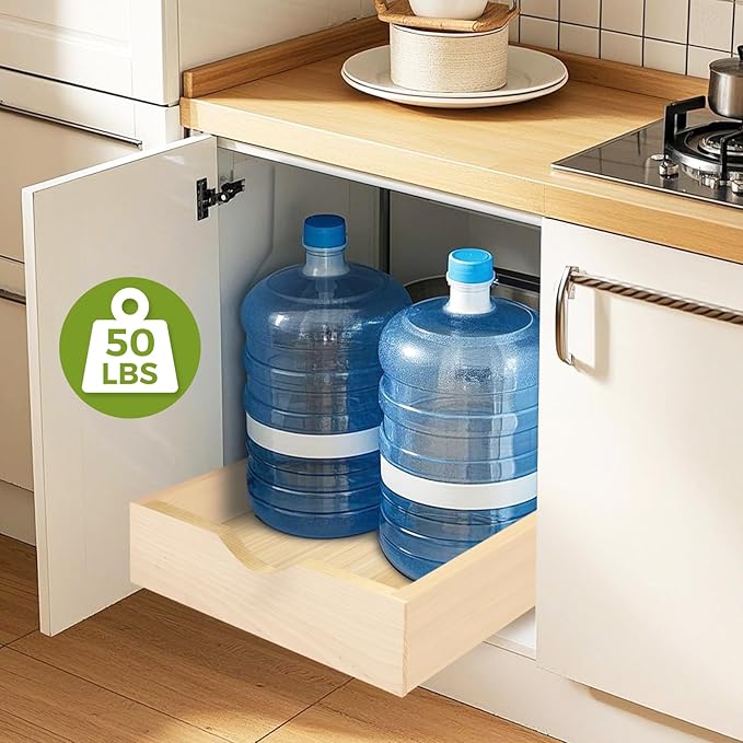 Pull Out Drawers for Cabinet 14.5" W x 22" D x 4.5" H Wood Slide Out Organizer and Storage Kitchen Cabinet Drawers Slide Out Shelves Pull Out Shelves in Kitchen Pantry Bathroom with Soft Close